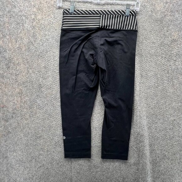 Lululemon Leggings Women 4 Black White Wunder Under Crop Waistband Full-On Capri - Picture 3 of 10